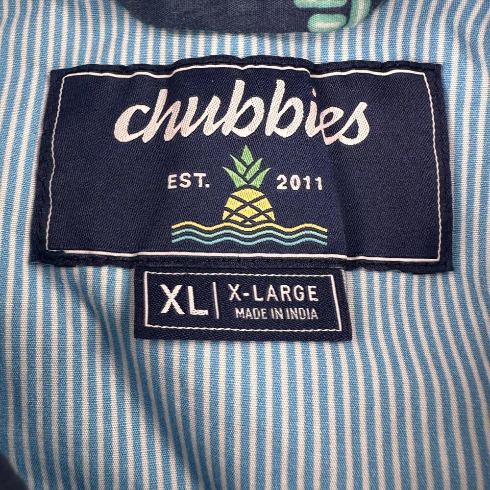 Chubbies Shirt Mens XL Blue Hawaiian Flamingos Palm Tiki Beach Resort Camp EUC - Picture 3 of 7